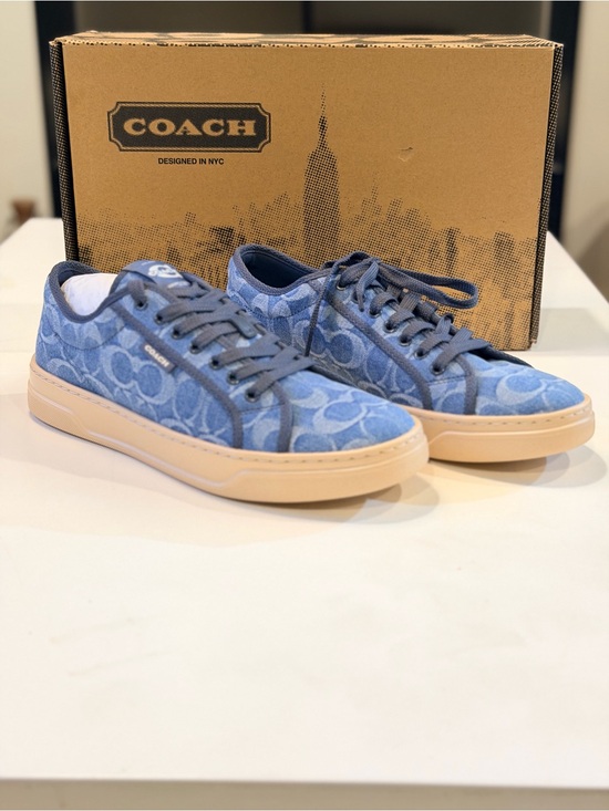 Coach Shoes - Coach Denim Monogram Low-Top Sneakers in Blue with Tan Sole